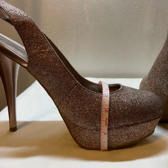 Gold Glitter Slingback Platform Heels - Picture 9 of 15
